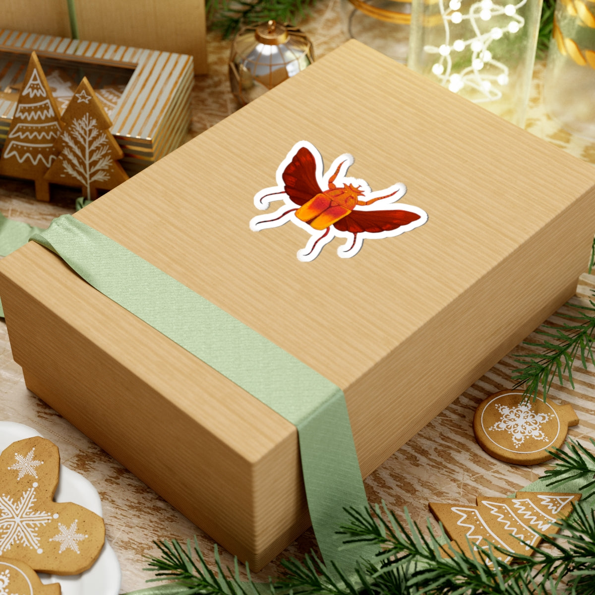 Golden Red Beetle Kiss-Cut Sticker — Insect Laptop Decal