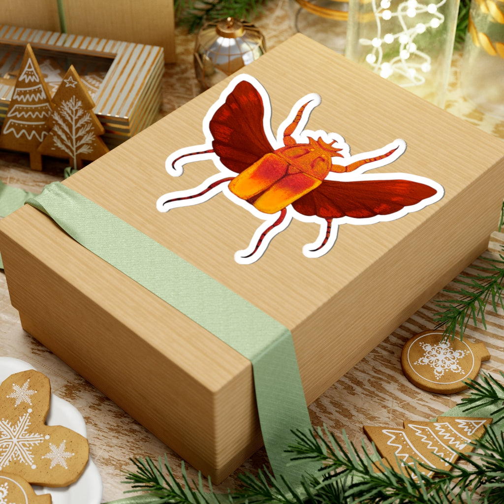 Golden Red Beetle Kiss-Cut Sticker — Insect Laptop Decal