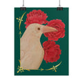 Poster — Ivory Raven with Red Peonies, Gold Accent Art Print