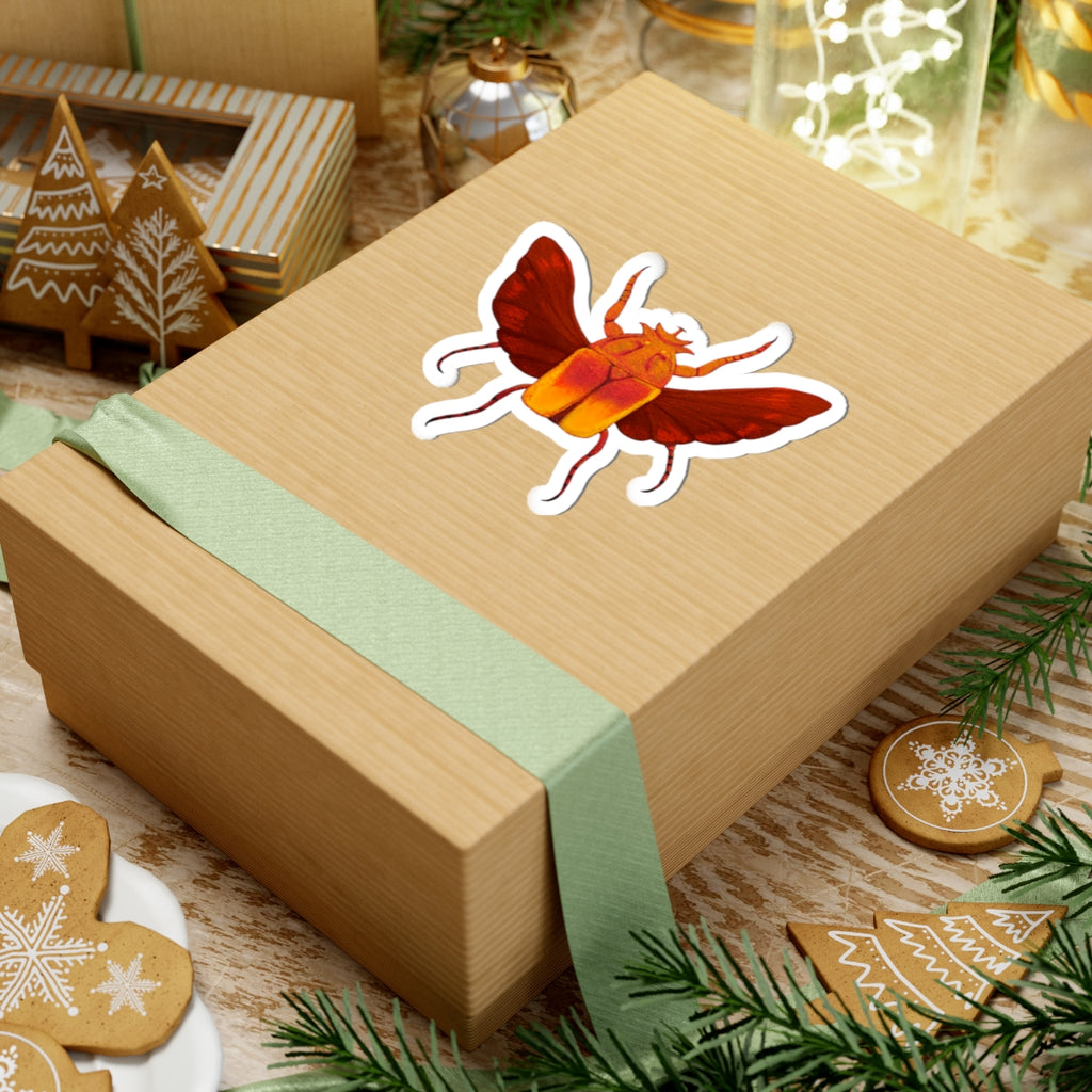 Golden Red Beetle Kiss-Cut Sticker — Insect Laptop Decal