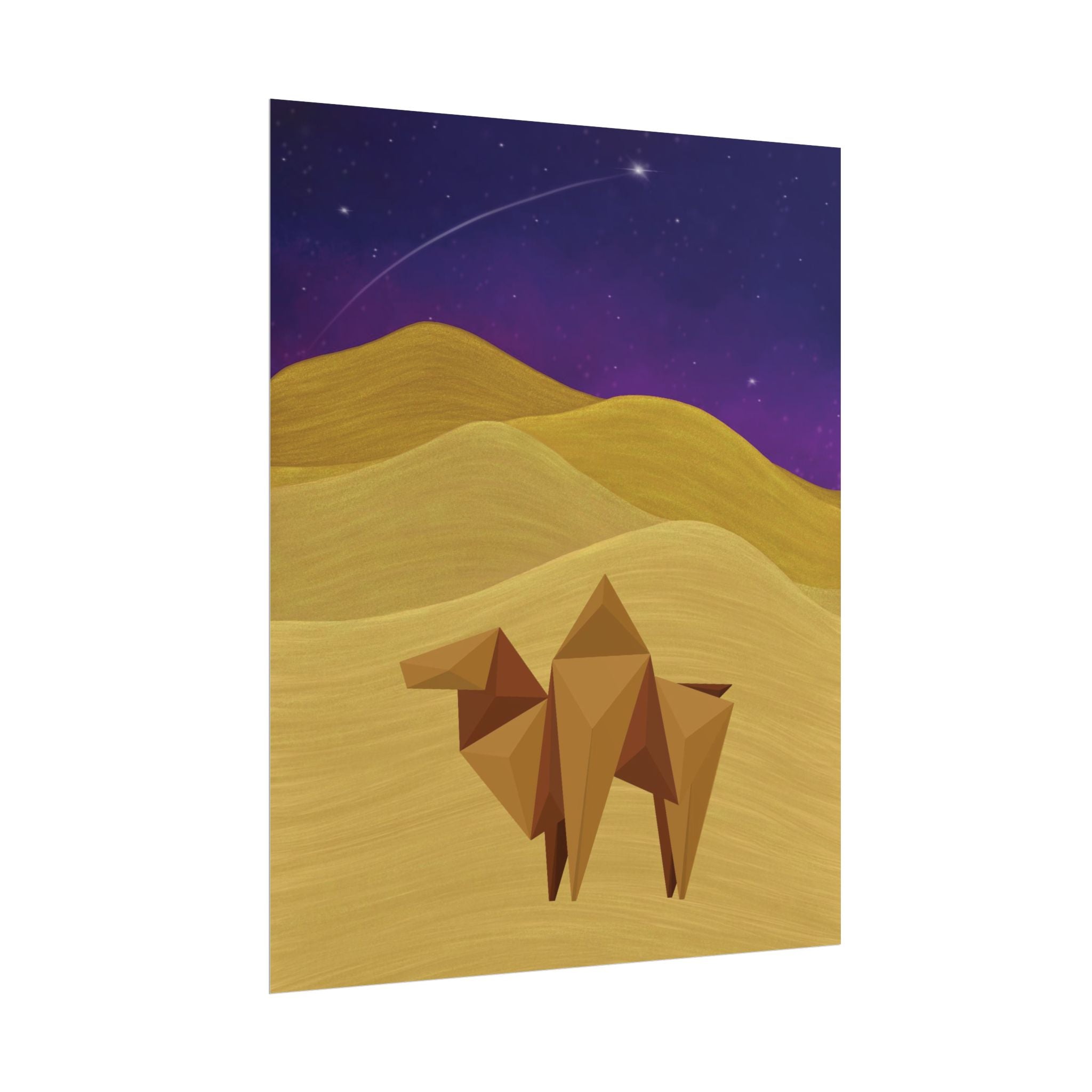 Desert Origami Camel Poster — Starry Night Sand Dunes Rolled Art Print