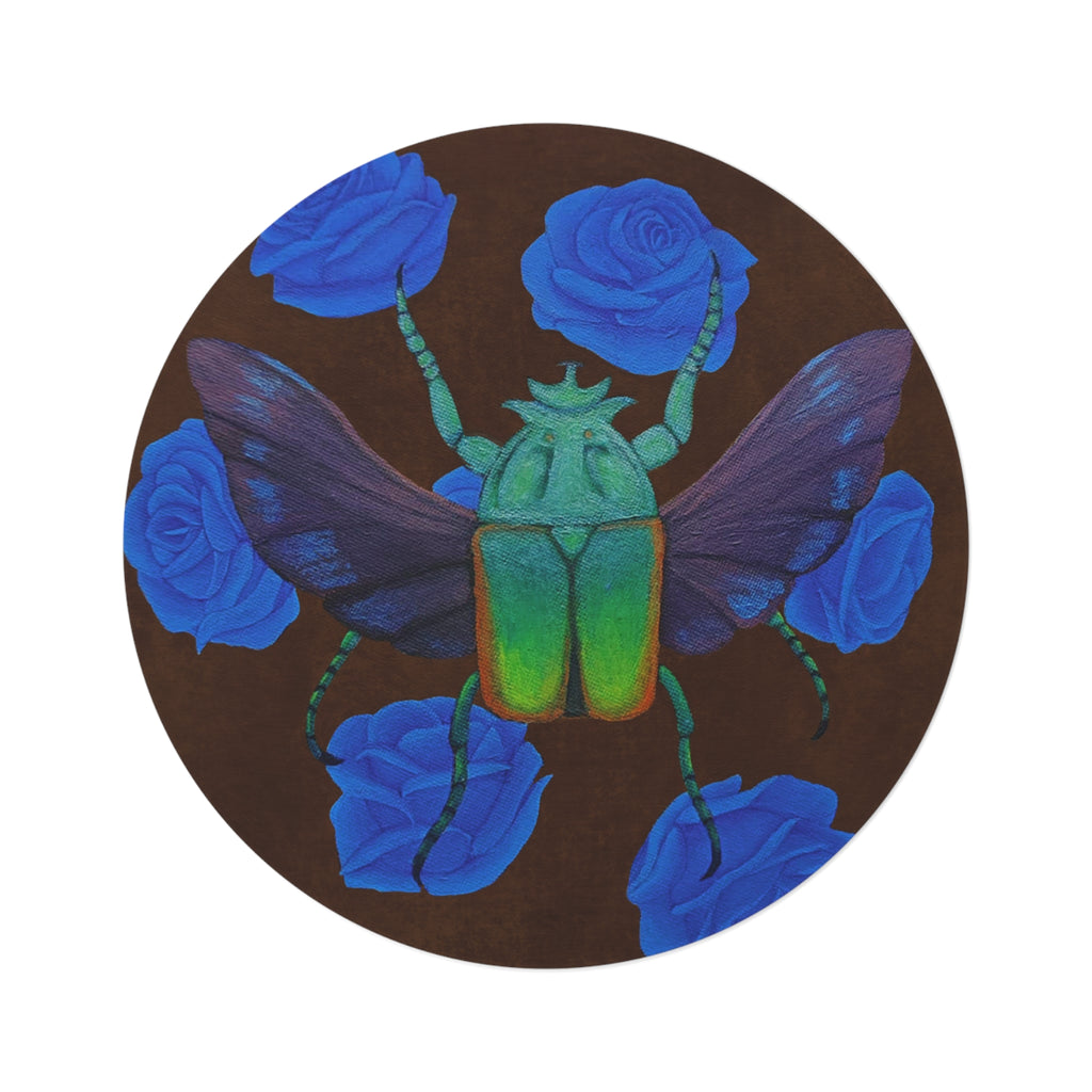 Round Rug — Emerald Beetle & Blue Roses Decorative Floor Mat