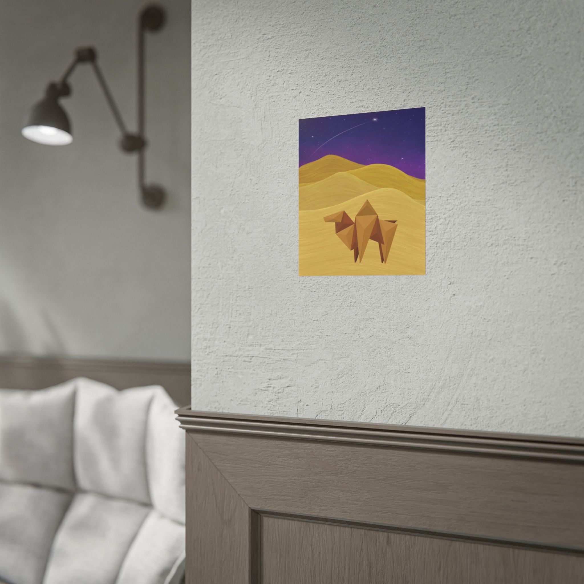 Desert Origami Camel Poster — Starry Night Sand Dunes Rolled Art Print