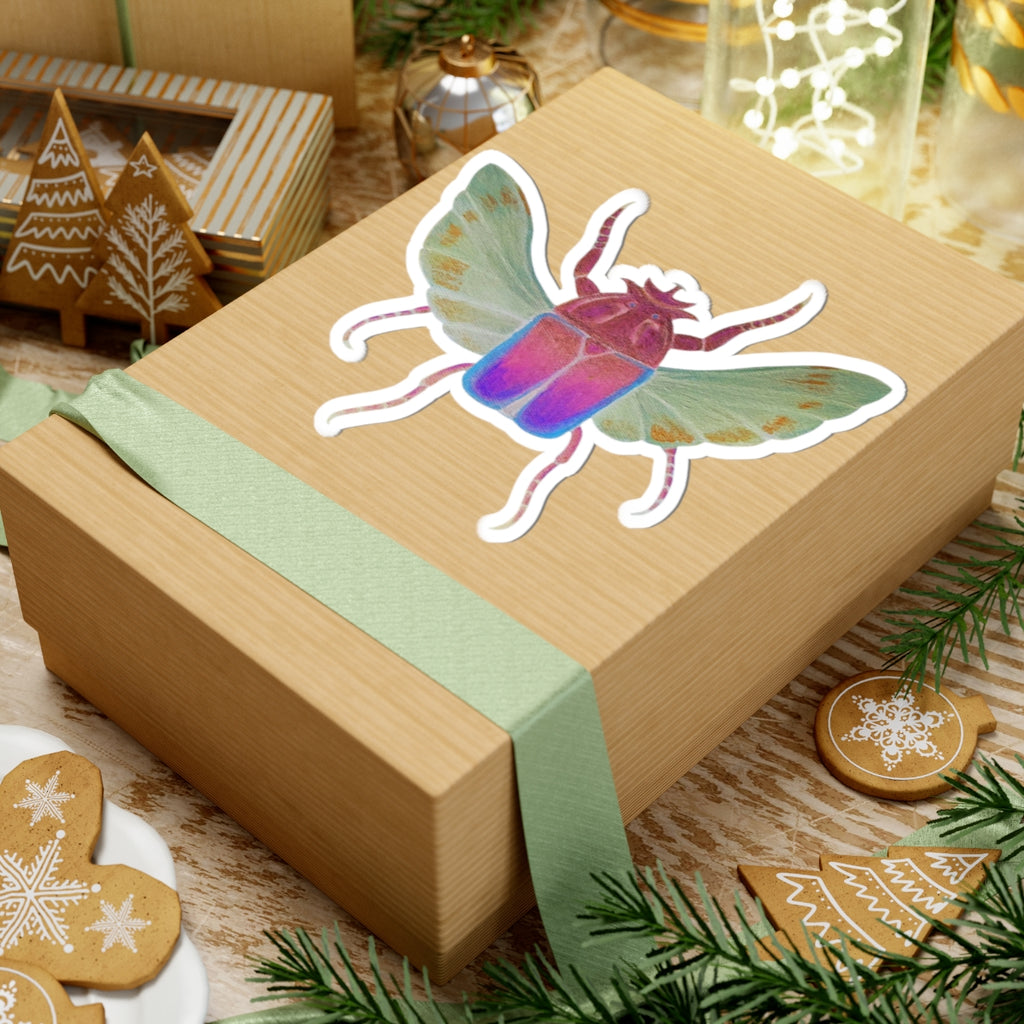 Iridescent Beetle Kiss-Cut Sticker — Colorful Bug Laptop Decal