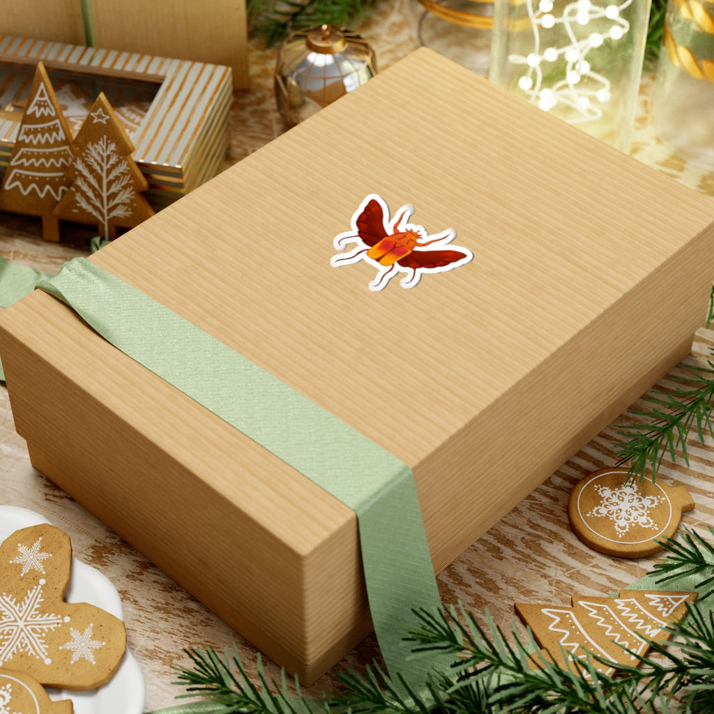 Golden Red Beetle Kiss-Cut Sticker — Insect Laptop Decal