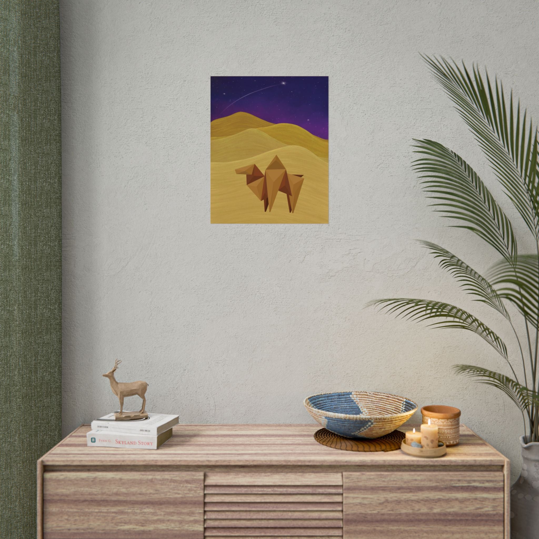 Desert Origami Camel Poster — Starry Night Sand Dunes Rolled Art Print