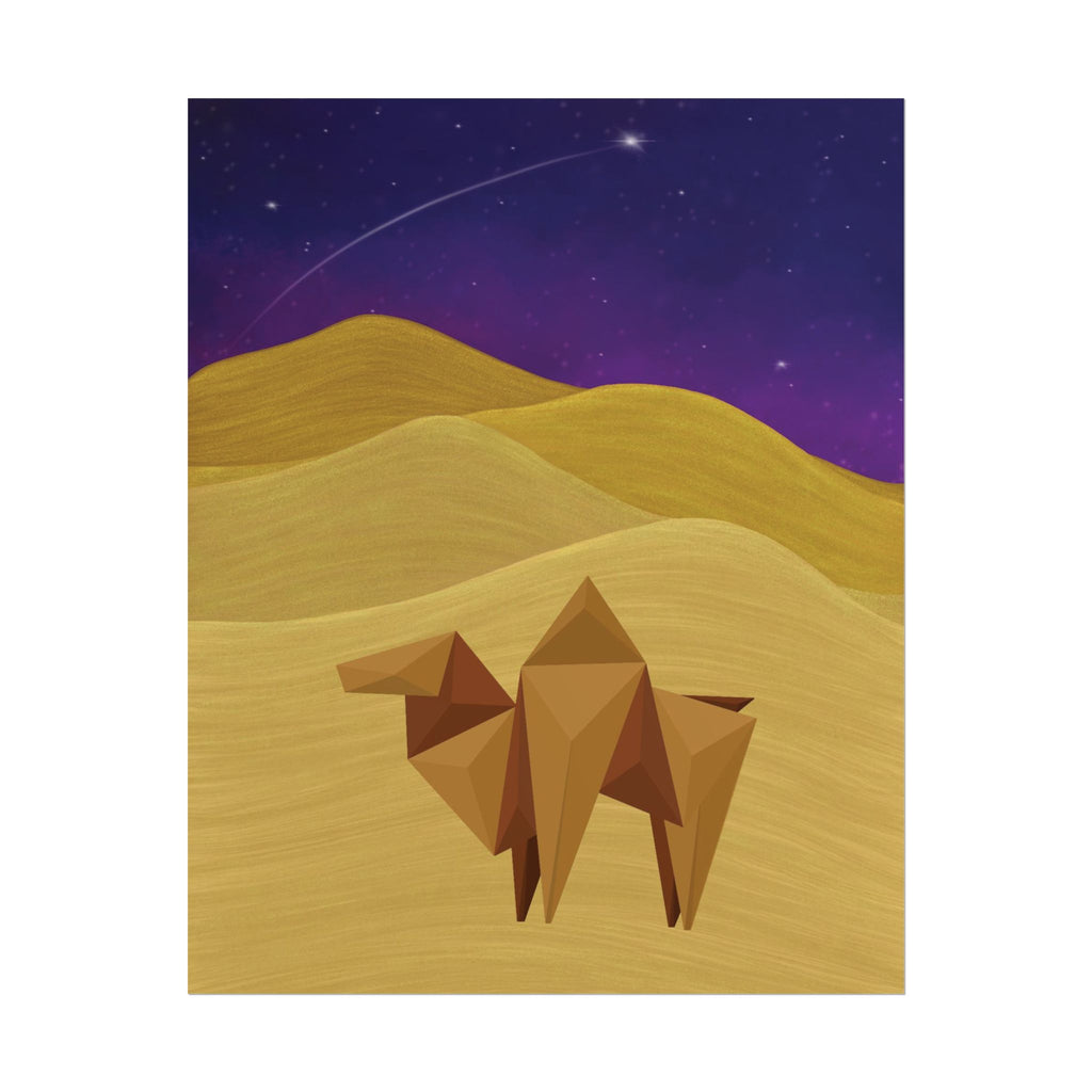 Desert Origami Camel Poster — Starry Night Sand Dunes Rolled Art Print