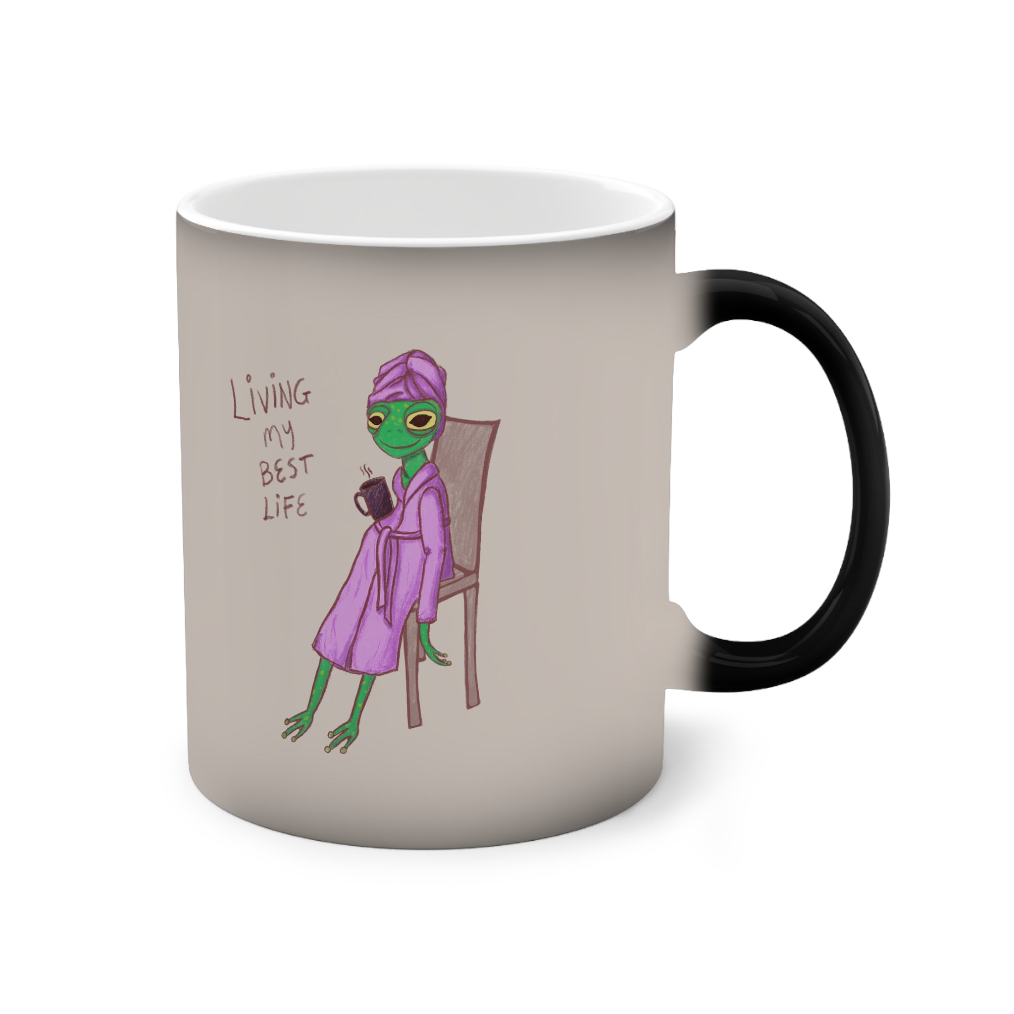 Color-Changing Mug — 'Living My Best Life' Funny Frog Illustration 11oz