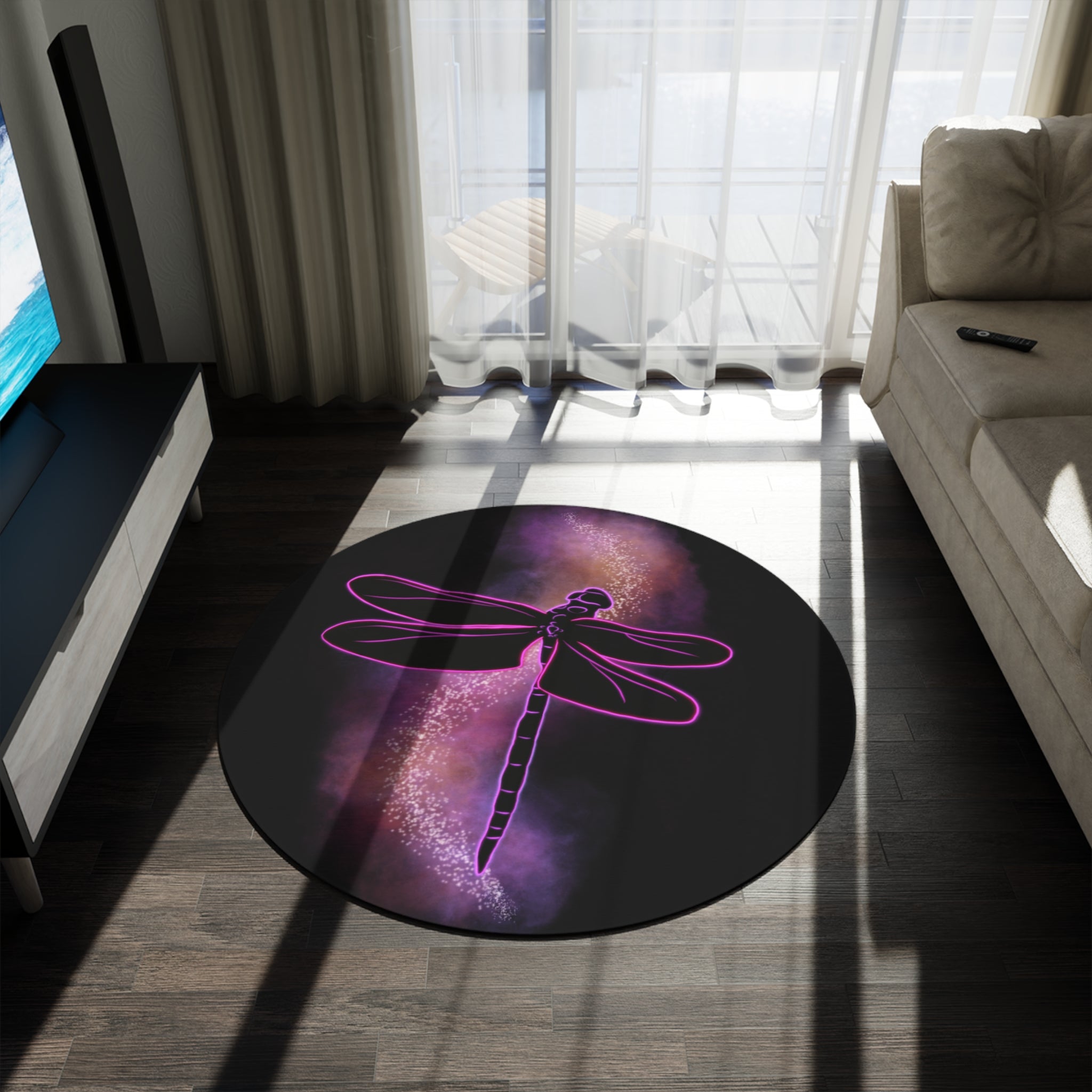 Dragonfly Round Rug — Purple Galaxy Accent Mat