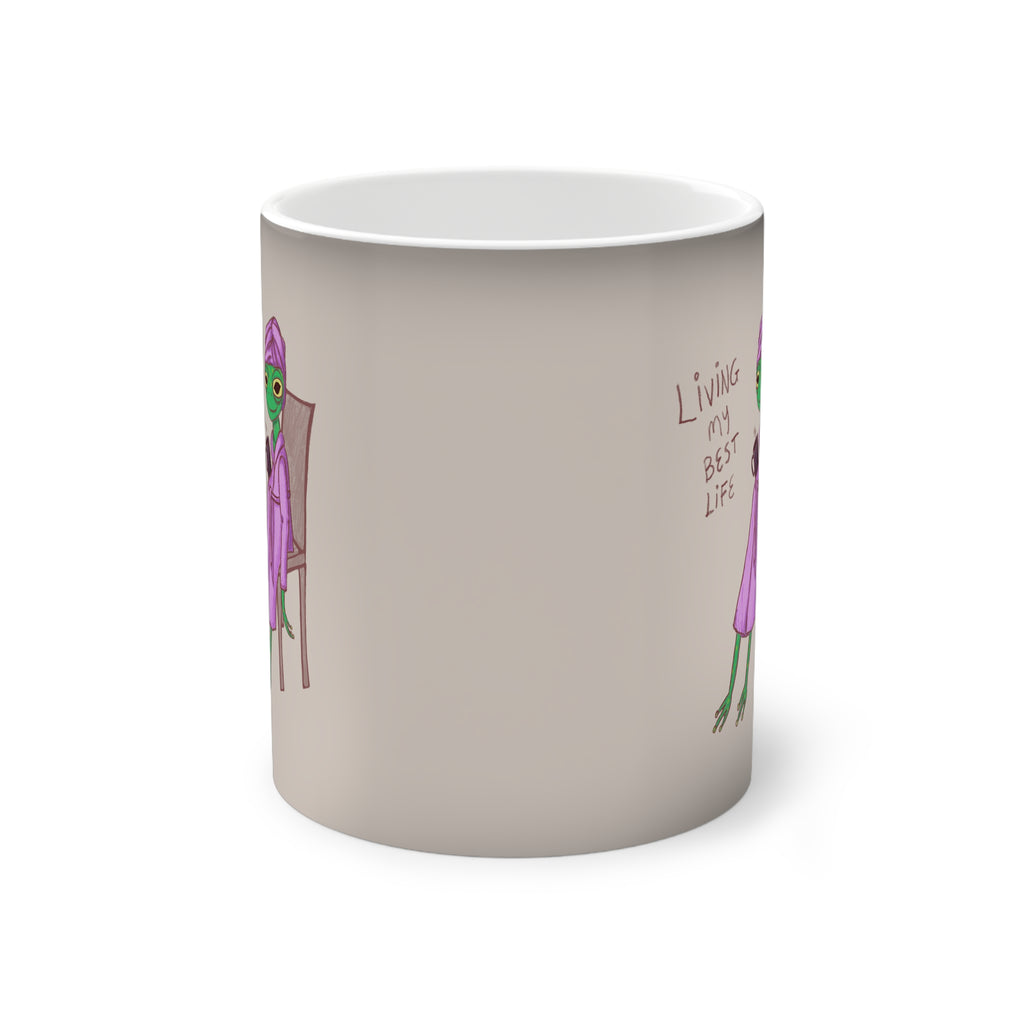 Color-Changing Mug — 'Living My Best Life' Funny Frog Illustration 11oz