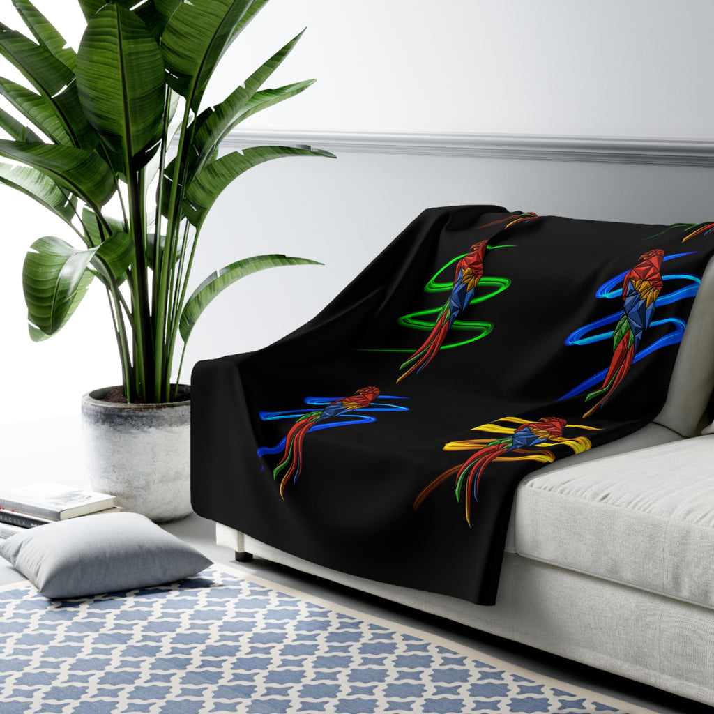 Origami Macaw Parrot Spiral Sherpa Fleece Blanket | Tropical Bird Throw