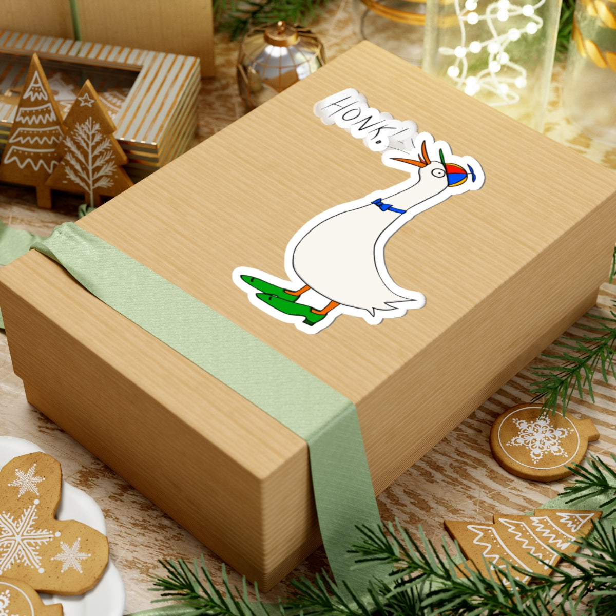 Goose "Honk!" Kiss-Cut Sticker — Cute Cartoon Bird Laptop Decal