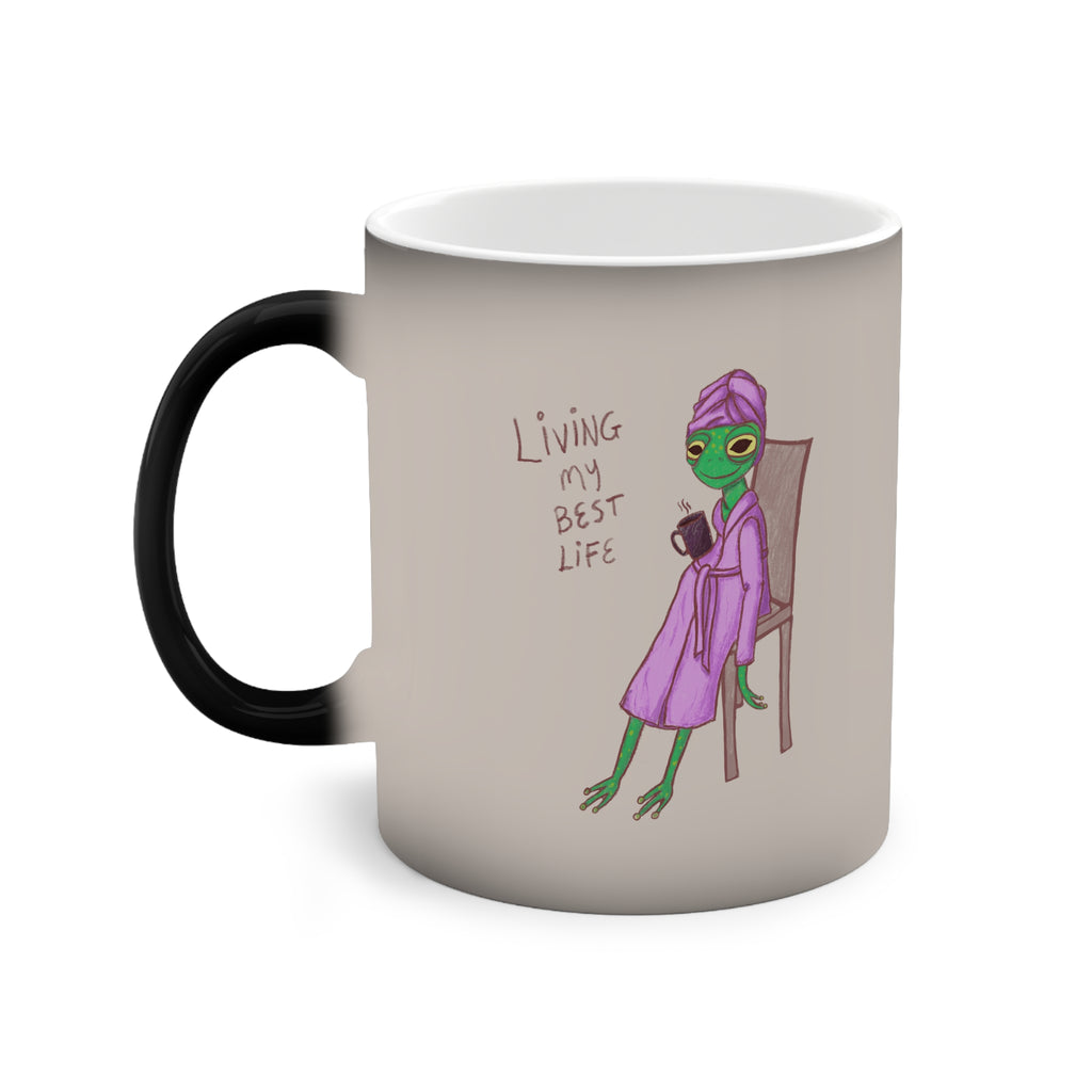 Color-Changing Mug — 'Living My Best Life' Funny Frog Illustration 11oz