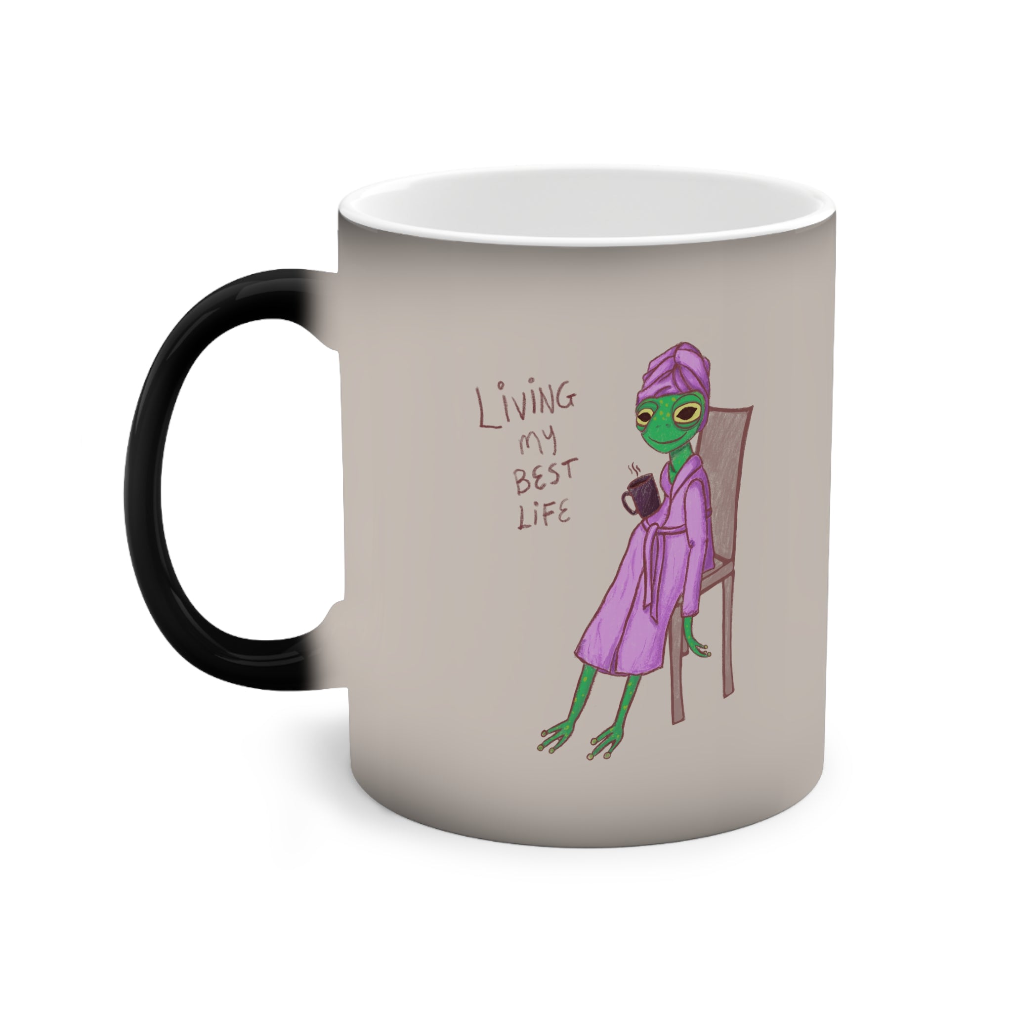 Color-Changing Mug — 'Living My Best Life' Funny Frog Illustration 11oz