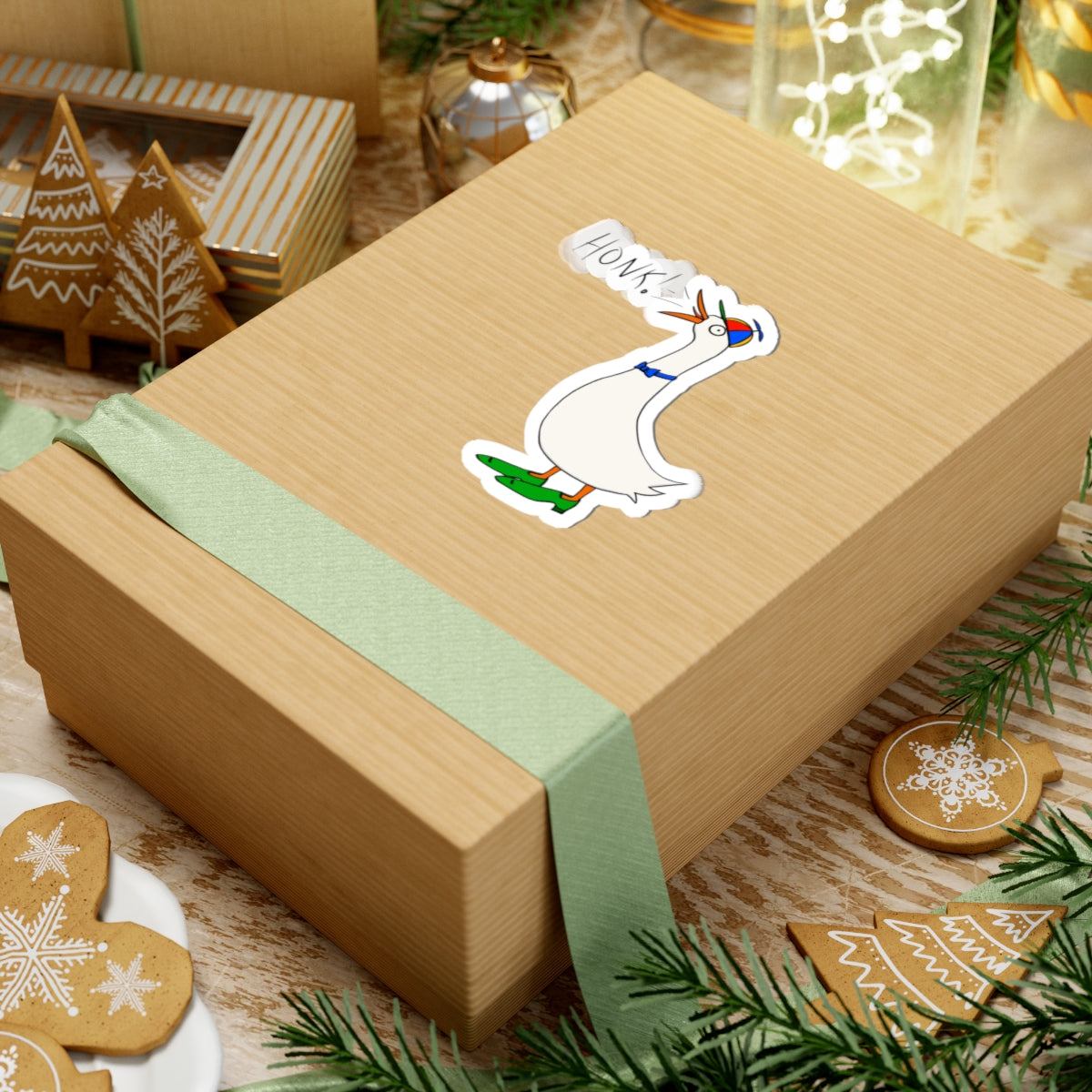 Goose "Honk!" Kiss-Cut Sticker — Cute Cartoon Bird Laptop Decal