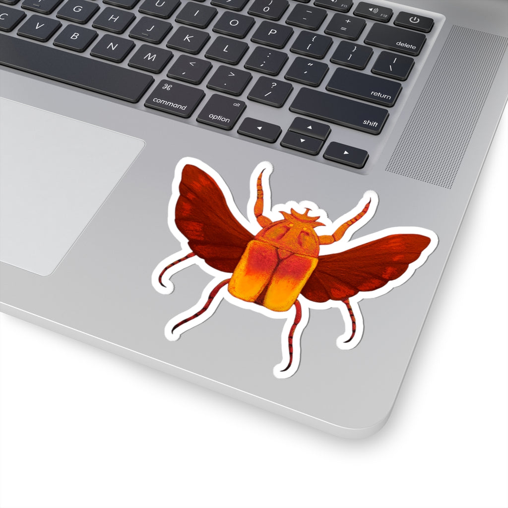 Golden Red Beetle Kiss-Cut Sticker — Insect Laptop Decal