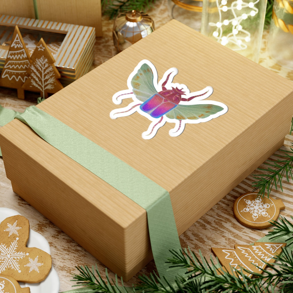 Iridescent Beetle Kiss-Cut Sticker — Colorful Bug Laptop Decal