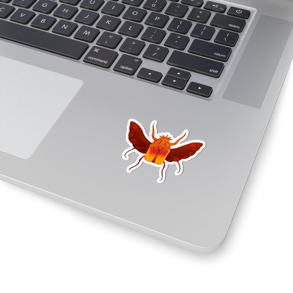Golden Red Beetle Kiss-Cut Sticker — Insect Laptop Decal