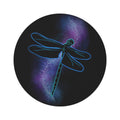 Dragonfly Galaxy Round Rug — Neon Blue Insect Accent Mat